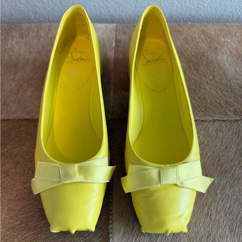 Christian Louboutin Yellow Mamaflirt Flats with Bow Detail